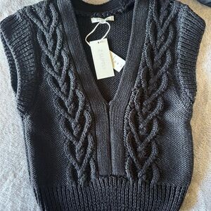 Z Supply Black Cable Knit V-Neck Sweater Vest